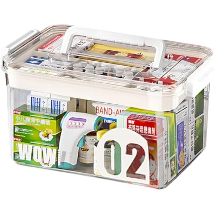 Cutie depozitare medicamente, 2 straturi, 7 compartimente, transparent, 31.7x21x17cm