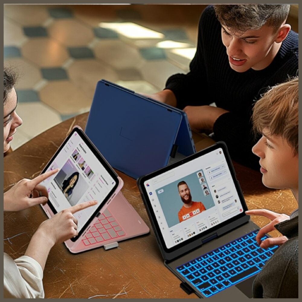 Husa cu tastatura Typecase Flexbook Touch compatibila cu iPad Air 13 inch 2024 / 2025 / 2026, 660mAh, IPX6, USB-C, Albastru