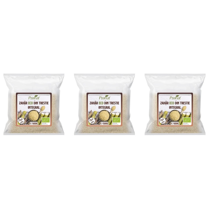 3 x Zahar bio integral din trestie, Light, 500g Pronat