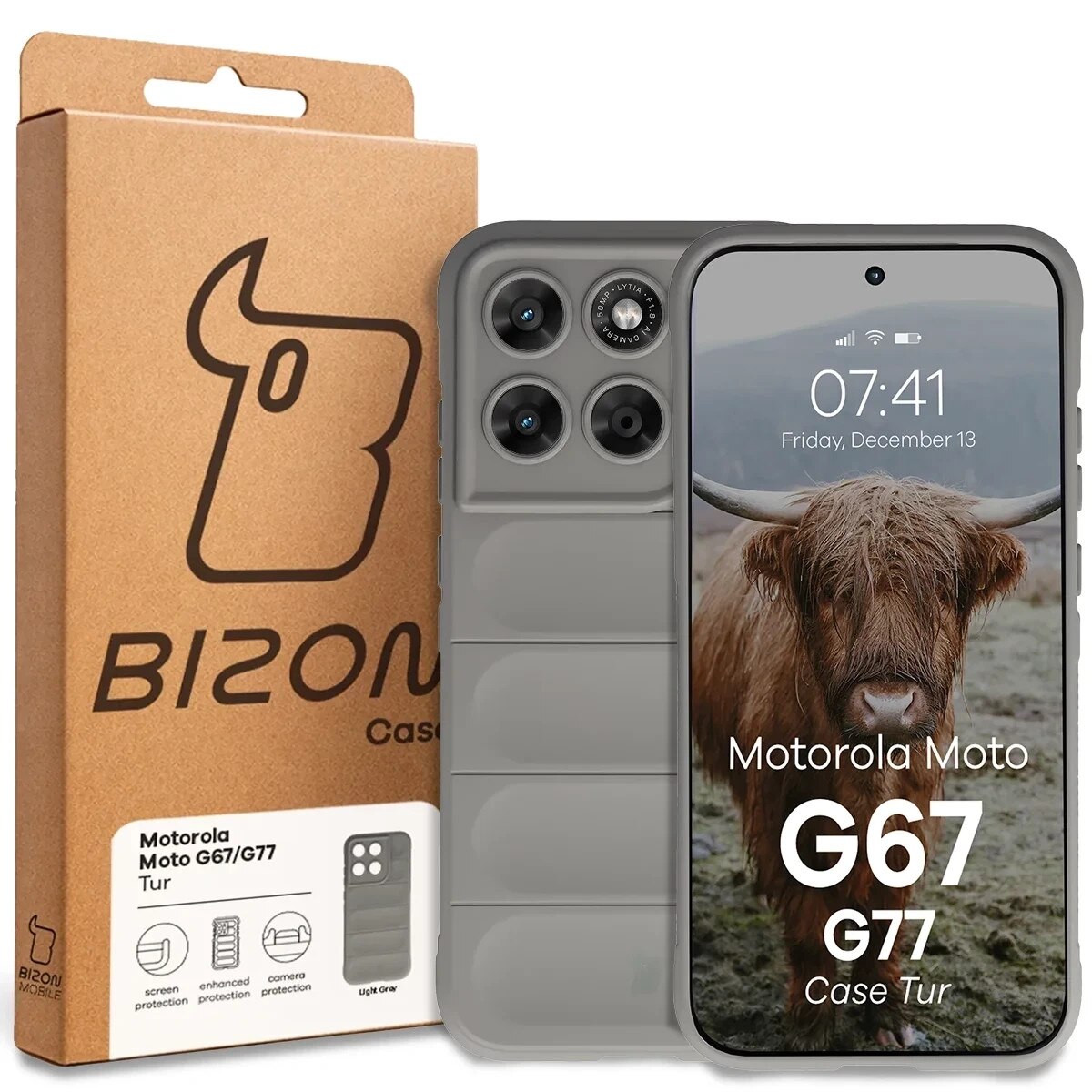Carcasa Bizon Tur compatibila cu Motorola Moto G67 5G / G77 5G, Light Grey