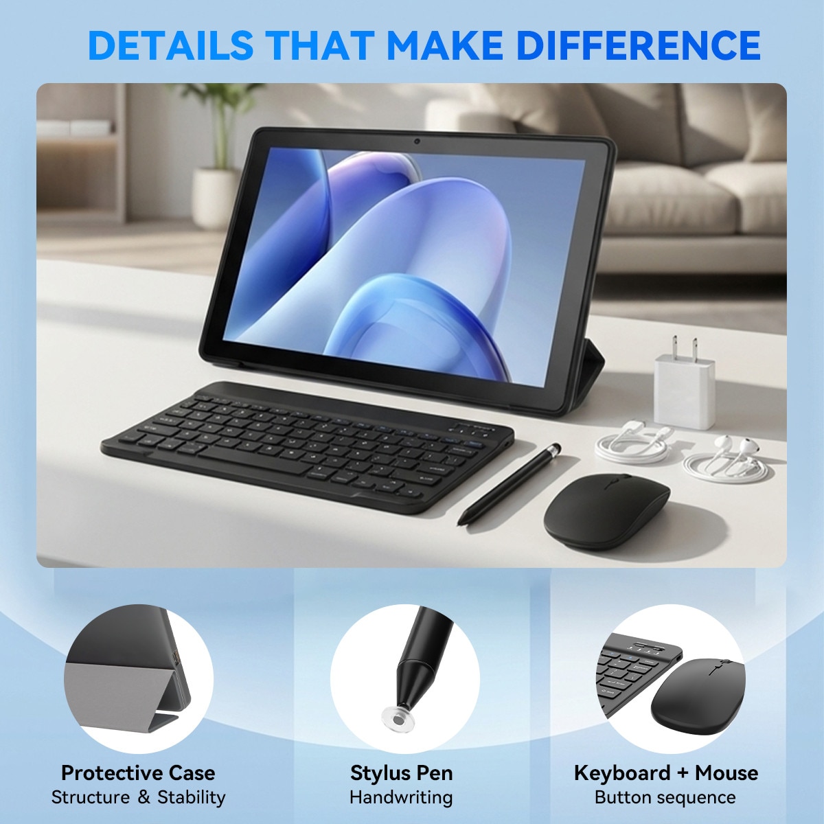 Tableta TT.KIDS X6L Android 16, ecran IPS 10,1 inchi, stocare 128 GB, baterie 6000 mAh, pachet complet: tastatura, mouse, stylus, cablu date, husa protectoare, culoare neagra