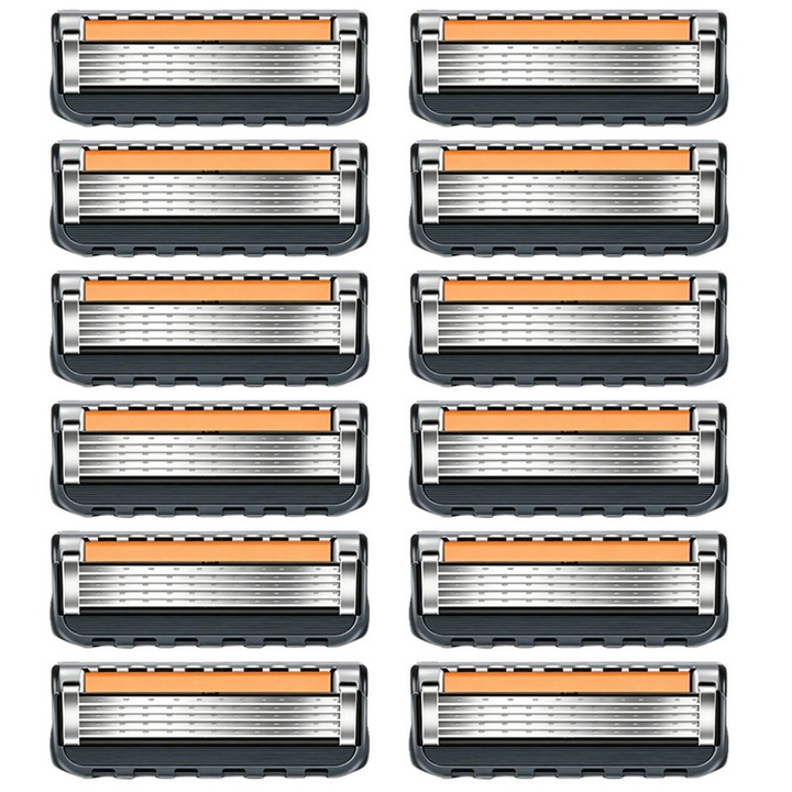 12 lame Accesorii aparate de ras clasice, compatibile cu Gillette Fusion ProGlide Power Lame din otel german cu banda lubrifianta cu aloe vera