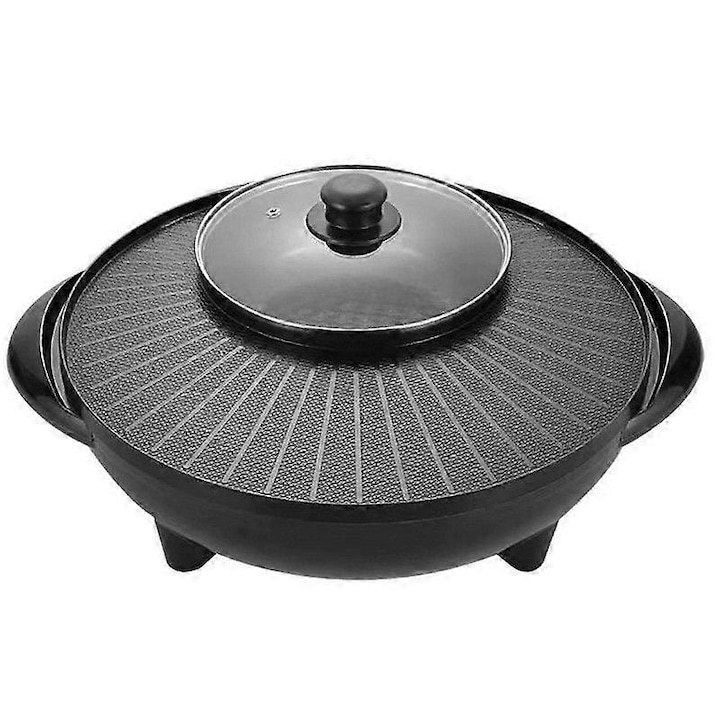 Elektromos grill és forró edény 2 az 1-ben multifunkcionális kerek hordozható, fekete, közepes méret
