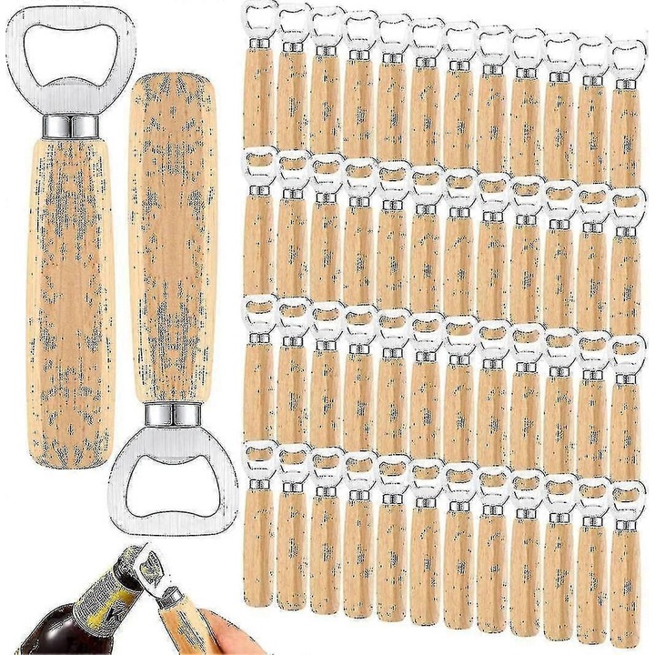 50 darabos készlet, sörnyitó, fa nyél, rozsdamentes acél fej, ergonomikus, natúr