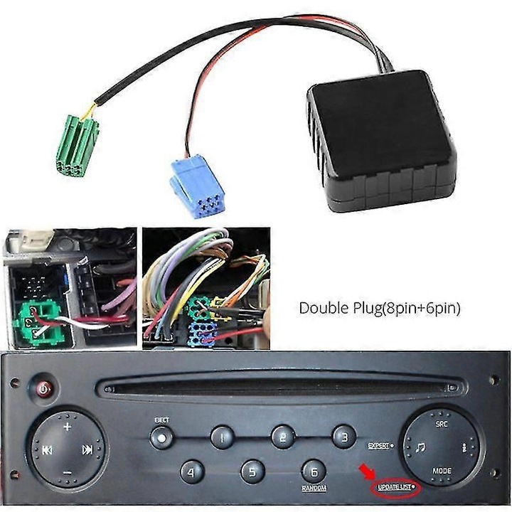 Bluetooth autós audio adapter mini ISO 6pin 8pin Renault-hoz, fekete, kompakt
