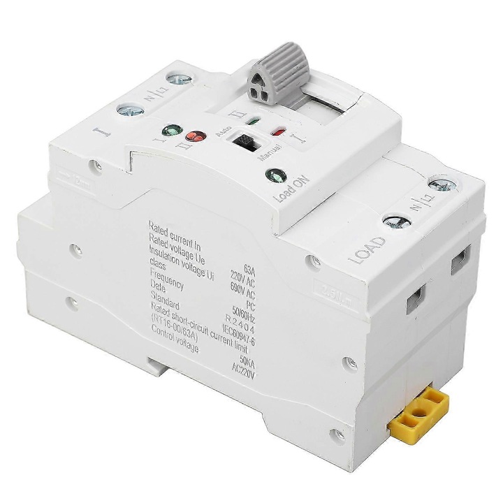 Automatikus átkapcsoló (ATS) 2 pólusú (2P), névleges áram 63A, milliszekundumos átkapcsolás, 220V AC, fehér, 1 db