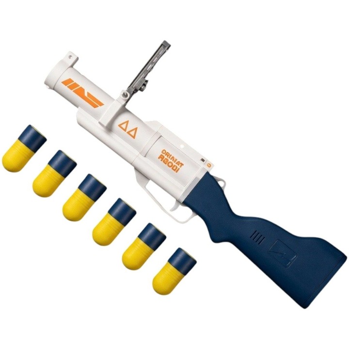 Pusca De Jucarie Tip Revolver Cu 6 Gloante Din Burete Pentru Copii, Blaster Cu Lansare Manuala, 3+ Ani, Alb-Albastru