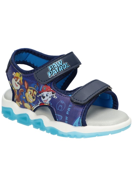 Сандали за деца LEOMIL Pw2945, Paw Patrol Chase Marshall Rubble, LED подметка, закопчаване с велкро, Тъмносин, Тъмносин
