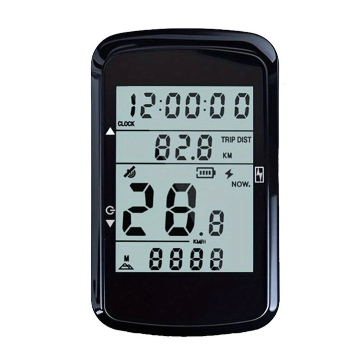 Kerékpáros GPS komputer, Extended Base kerékpárkomputer, téglalap alakú megvilágított kijelző, újratölthető Li-Po akkumulátor USB töltéssel, fekete, 1 db