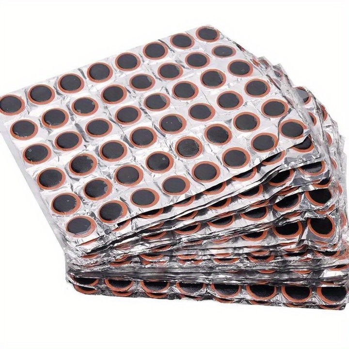 Placute reparare anvelope (patch-uri), din cauciuc, pentru camere si anvelope, reparatie la rece fara adeziv, Negru, 48 bucati