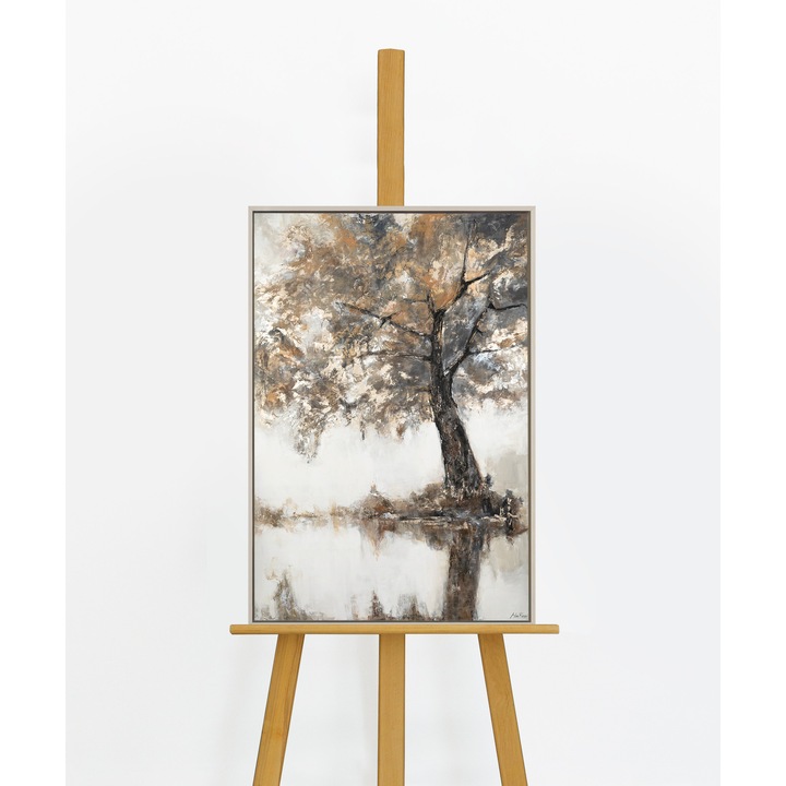 Tablou pictat manual "Lyrical Tree" – 60x40 cm, panza, acril, rama decorativa