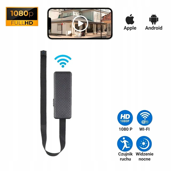 Mini WiFi kamera, Full HD 1080p (2 MP) megfigyelő kamera, mozgásérzékelés, távoli megtekintés, microSD akár 32GB, fekete