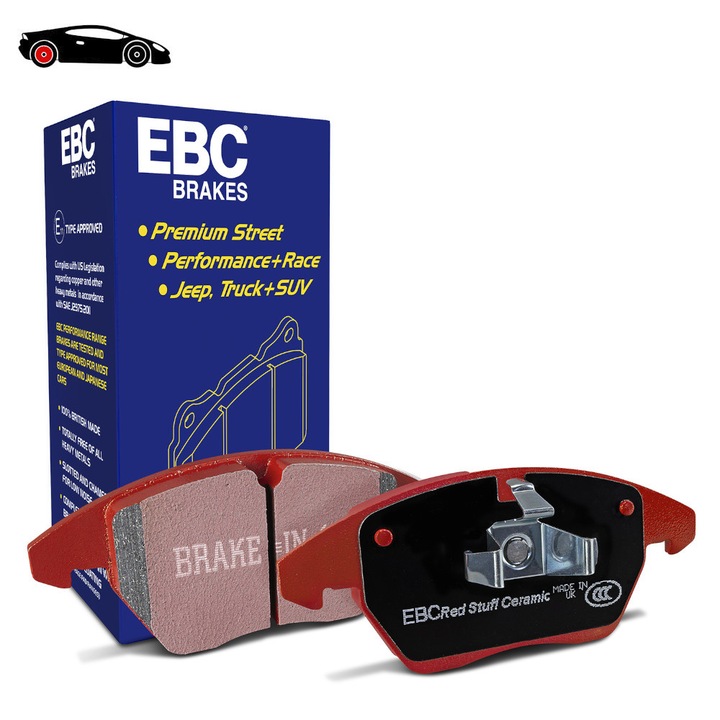 Комплект спирачни накладки EBC DP31870C, със керамична смес, ниски емисии на прах, одобрение ECE R90, Червен