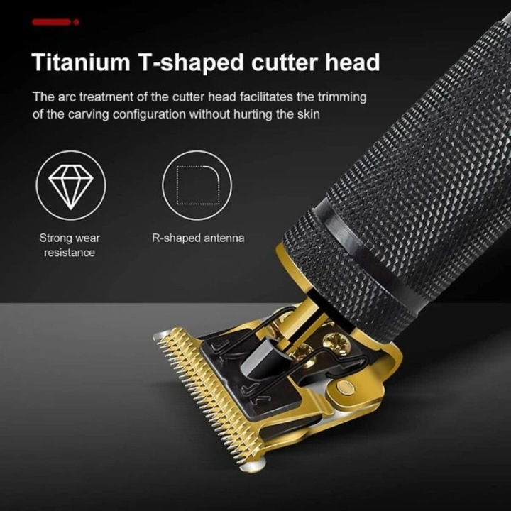 Masina de tuns par, aparat de tuns, T-Blade Zero Gap, cu lama T 0 mm din otel carbon, reincarcabila 1500mAh, fara fir, 4 piepteni, negru/auriu, 1 buc