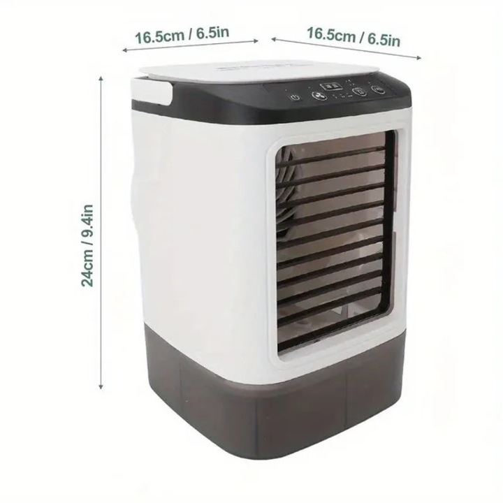 Mini aer conditionat portabil / ventilator umidificator Mini Fan, cu alimentare USB, racire prin evaporare, umidificare cu 2 trepte, 3 viteze, dimensiuni 240x165x165 mm, lumina de noapte 7 culori, alb/gri, 1 buc