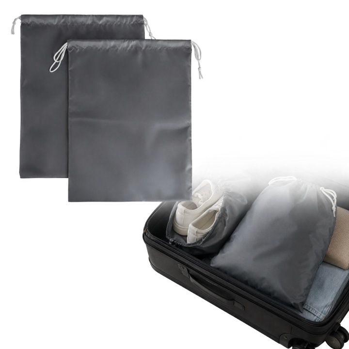 Saculet Organizator pentru Bagaj si Haine Murdare, FONIX Travel, Husa cu Snur, Poliester Rezistent La Umezeala, Perfecta Pentru Calatorii si Echipament de Sala, Design Pliabil, 35x27 cm, Gri