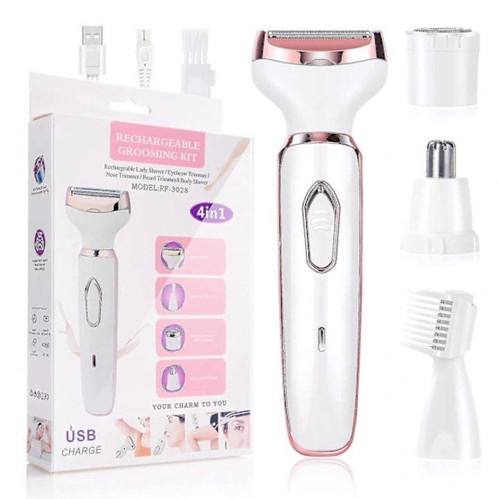 Aparat de ras electric 4 in 1 pentru femei, USB, rezistent la apa, alb, compact