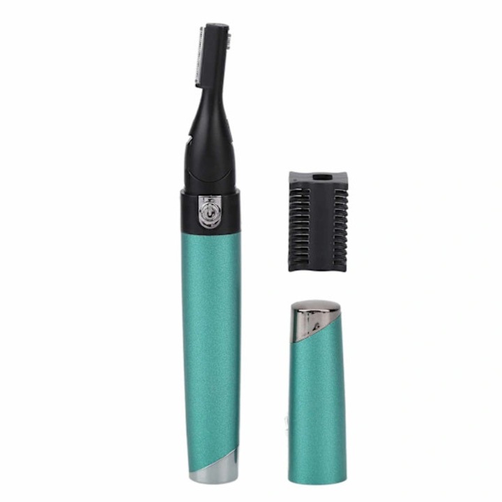 Trimmer electric pentru sprancene si par facial, rezistent la apa, forma stilou, 360° indepartare, portabil, verde, 1 buc