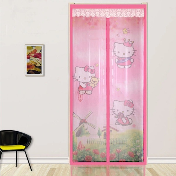 Plasa magnetica pentru usa KT Cat, plasa anti-tantari, inchidere magnetica, instalare usoara fara scule, Roz, 90x210 cm, 1 buc