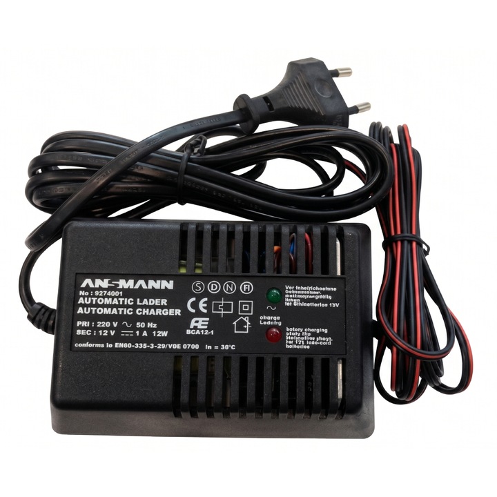 Incarcator automat baterii ANSMANN BCA12-1 – 12V DC, 1A, Made in Germany