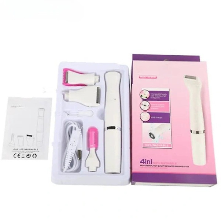 Epilator electric 4in1, USB reincarcabil, rezistent la apa IPX4, cu indicator LED, pentru fata, corp si zone sensibile, alb, 1 buc