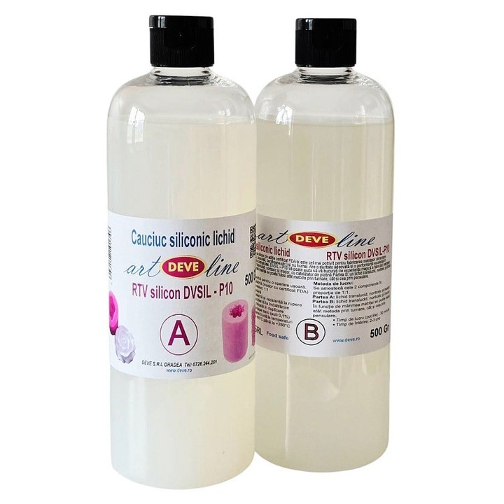 Cauciuc siliconic RTV lichid DVSIL10, DEVE, 1000gr, food safe pentru matrite alimentare, rasina epoxidica, gips sau lumanari, flexibil si rezistent la temperaturi inalte