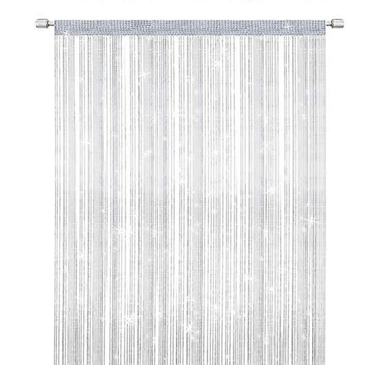 Perdea sirag cu franjuri, 100x200cm, poliester argintiu, despartitor camera