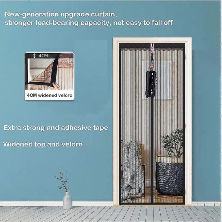 Plasa magnetica pentru usa / perdea insecte 70 x 200 cm, inchidere automata cu magneti puternici, montare fara gaurire cu Velcro latit 4 cm, negru cu dungi, 1 buc