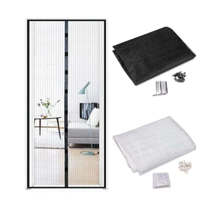 Plasa pentru usa anti-tantari, plasa anti-insecte, cu magnet si Velcro, cu ochiuri fine, rezistenta, alb, 100x210 cm, 1 buc