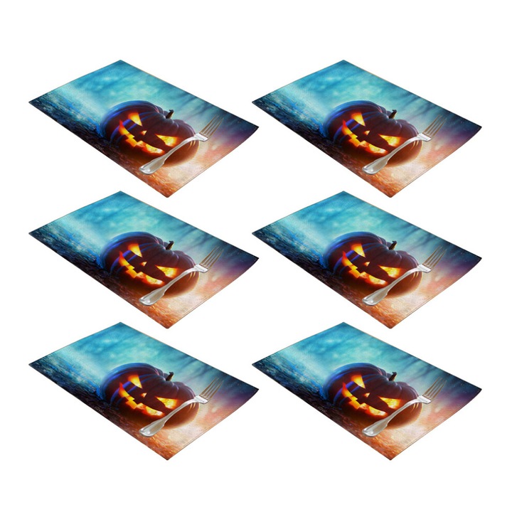 Set 6 suporturi de farfurie Halloween, antiderapante, rezistente la caldura, din in lavabil, multicolor