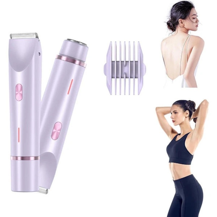 Aparat de ras electric 2-in-1, epilator si trimmer pentru femei, cap dublu rotativ cu lame in forma de R pentru taiere precisa, IPX7 impermeabil, incarcare Type-C, mov, 1 buc