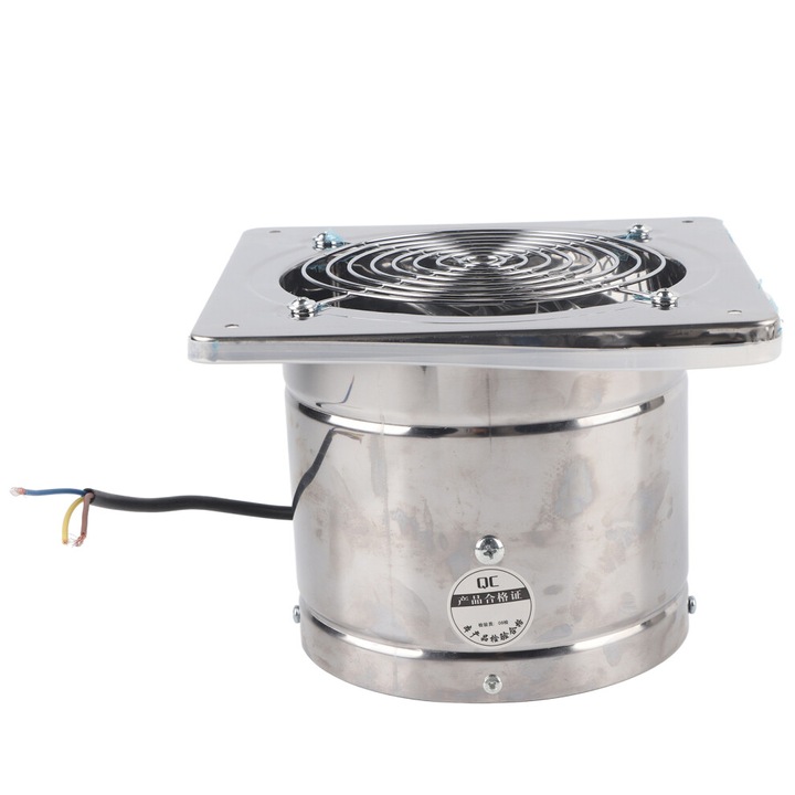 Elszívó ventilátor 19 cm (7,5 hüvelyk), rozsdamentes acél, 7 lapátos és visszacsapó szeleppel, 40W 2800 ford./perc rézmotor, levehető rács, inox, 1 db