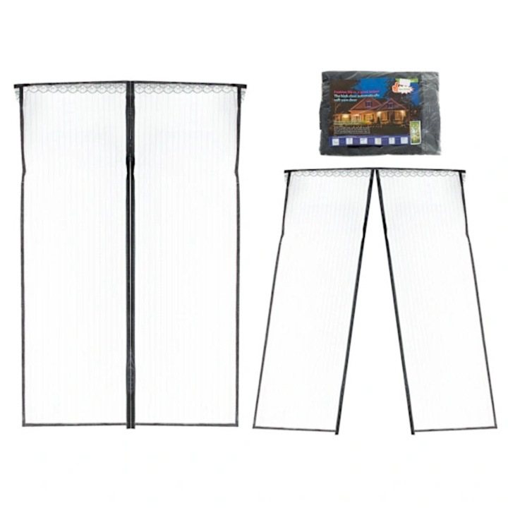 Plasa de tantari pentru usa, plasa anti-insecte, cu inchidere magnetica, montaj usor cu cui inclus, negru, 85x210 cm, 1 buc