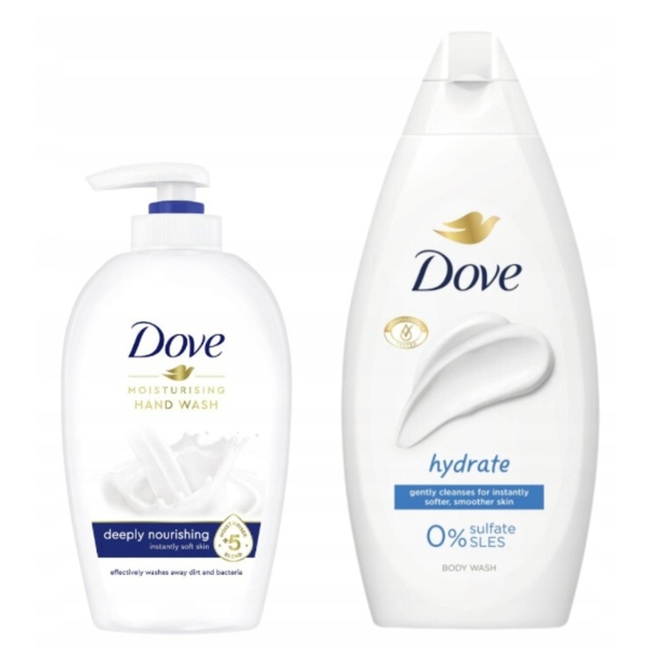 Set 2 x Gel de dus Dove Hydrate 720ml, Sapun lichid Dove original, 250 ml