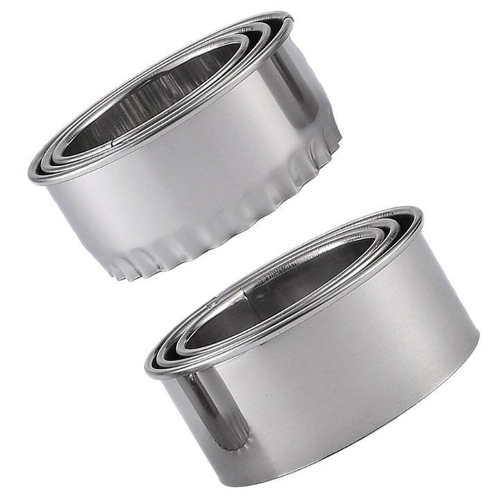 3 darabos készlet, rozsdamentes acél ravioli kiszúrók, kerek, recézett éllel, ezüst, átmérők 8 cm/7,6 cm/6,6 cm, magasság 3,5 cm