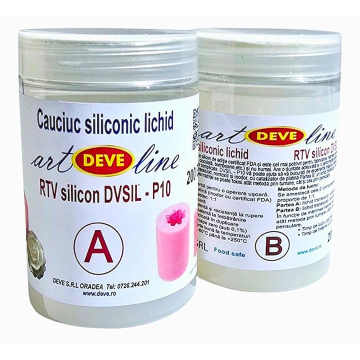 Cauciuc siliconic RTV lichid DVSIL10, DEVE, 400gr, food safe pentru matrite alimentare, rasina epoxidica, gips sau lumanari, flexibil si rezistent la temperaturi inalte