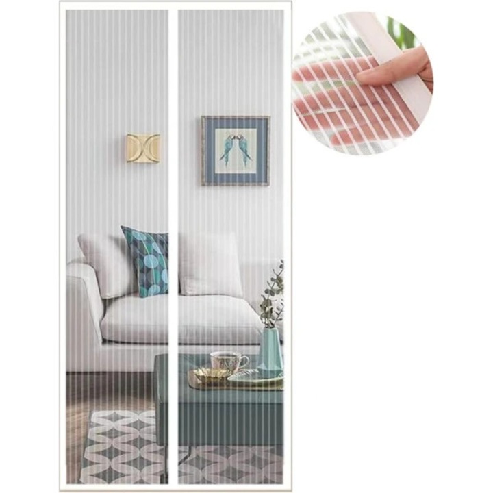 Plasa pentru usa, plasa anti-tantari 75x210 cm, cu inchidere magnetica, instalare fara scule, din nylon rezistent, alb, 1 buc