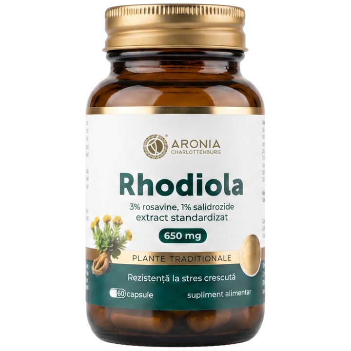 Rhodiola 650 mg — 60 capsule cu extract concentrat din radacina plantei, care sprijina organismul impotriva stresului, oboselii mentale si epuizarii fizice | Plante Traditionale