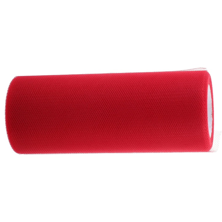 Tul decorativ tulle din poliester, latime 15 cm, lungime 22 m, rigiditate medie, Rosu, 1 rola
