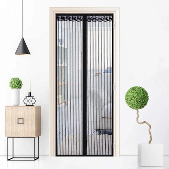 Plasa anti-tantari magnetica pentru usa, cortina insecte, instalare fara gaurire, autoadeziva cu Velcro, auto-inchidere cu magnet 1200 Gs, material Dacron 55 g/m² cusut, negru, 1 buc