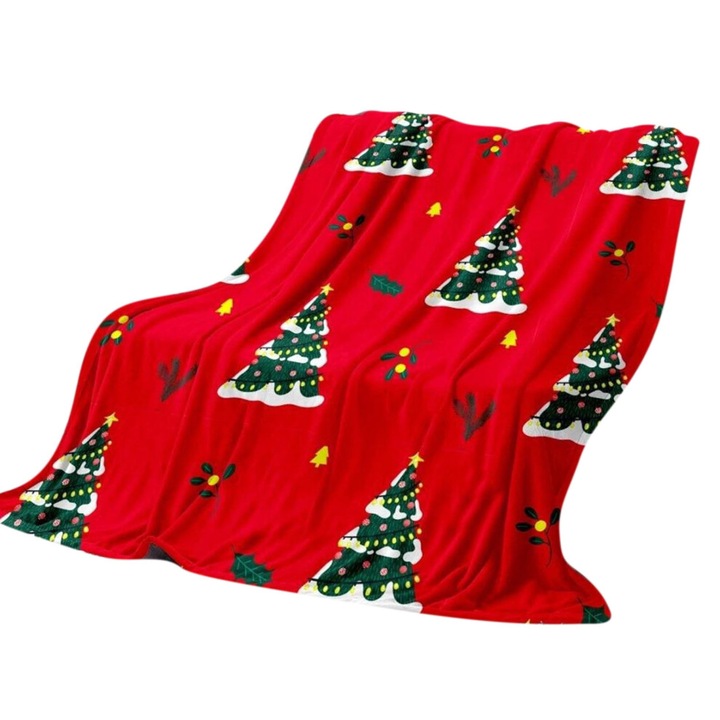 Patura/plapuma din polar microfibra, moale si pufoasa, cu imprimeu de craciun, Multicolor, 100x130 cm