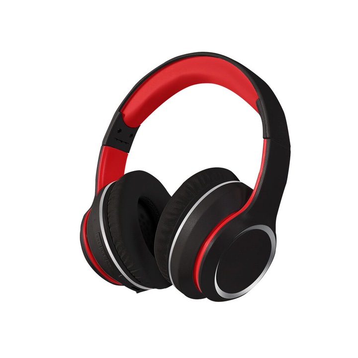 Casti Bluetooth, casca gaming cu bas profund, reducere a zgomotului, Bluetooth 5.3, latenta redusa, autonomie 8 ore, negru/rosu