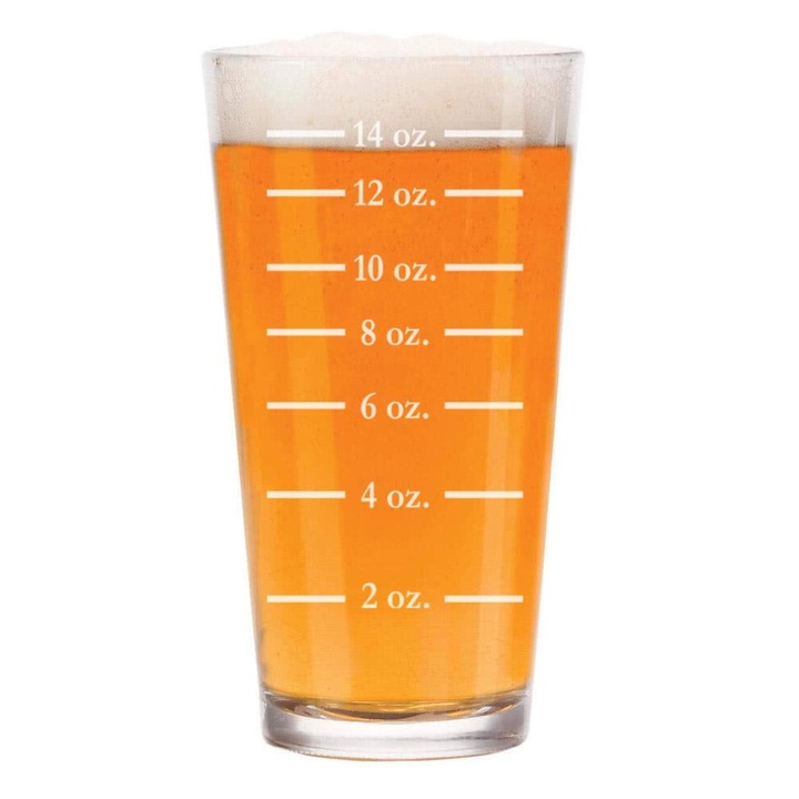 Pahar de bere masurator (pint) 16 oz (473 ml), cu gradatii in oz, sticla transparenta, 1 buc.