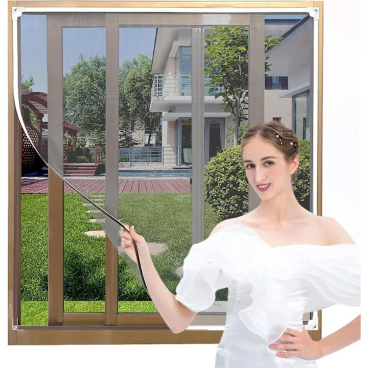 Plasa magnetica pentru fereastra, plasa anti-insecte, cu banda adeziva fara gaurire, din fibra de sticla ignifuga si rezistenta, reutilizabila, gri, 120x130 cm, 1 buc
