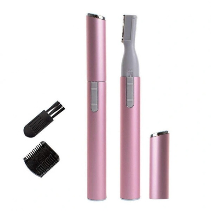 Aparat pentru sprancene, trimmer facial multifunctional, portabil tip pix, alimentare AAA, include periuta de curatare si pieptene, Roz, 1 buc