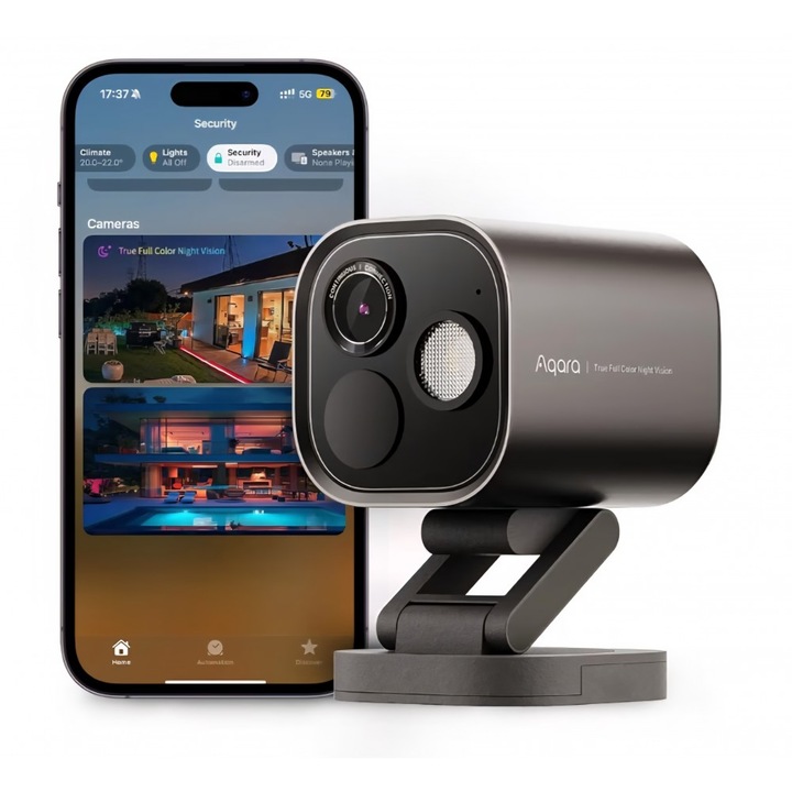 Aqara Outdoor Camera G5 Pro intelligens térfigyelő kamera, 4MP, színes éjjellátó, Wi-Fi 2.4/5 GHz, HomeKit Secure Video, beépített Zigbee és Thread hub, fekete, szállítás 7-9 nap