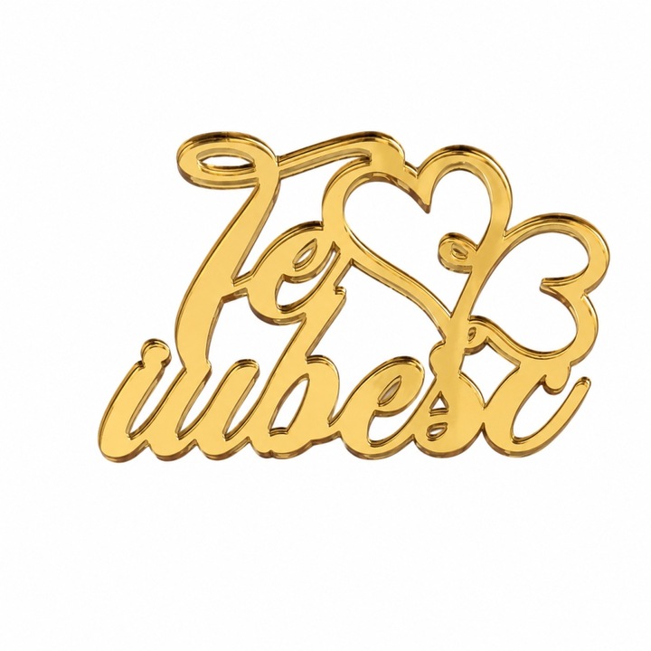Topper tort akril "Te iubesc", arany modell, 9 cm - Lumea