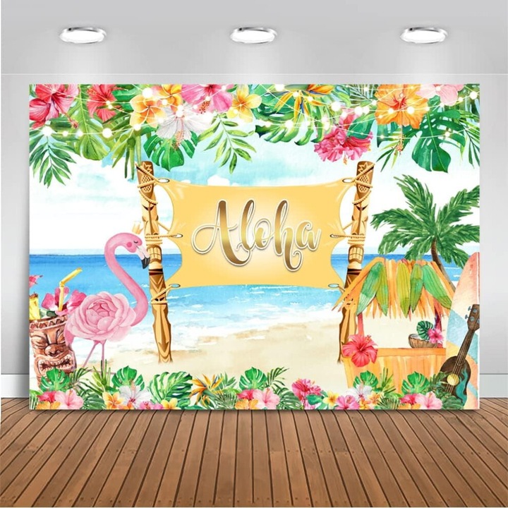 Dekoratív banner/banderola Aloha, tartós, elpusztíthatatlan vinil, összecsukható, 210 x 150 cm, többszínű, 1 db