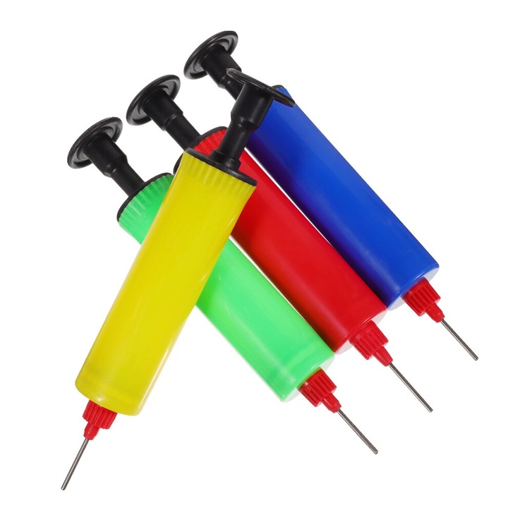 4 darabos készlet, Kézi pumpák sportlabdákhoz (kézi felfújók), hordozható, könnyű, ergonomikus fogantyúval, kompatibilis kosárlabdákhoz/röplabdákhoz/futballabákhoz, Többszínű, 18 x 3 x 3 cm