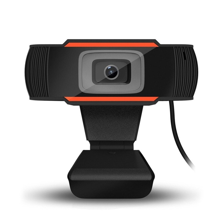Webcam USB Full HD 1080p/720p, camera web cu microfon integrat cu reducere de zgomot, autofocus, unghi larg 110°, plug and play, compatibil USB 2.0, negru/portocaliu, 1 buc